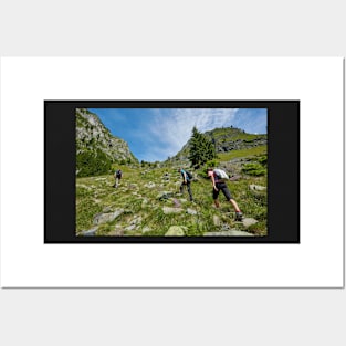 Group of hikers on a mountain trail Posters and Art